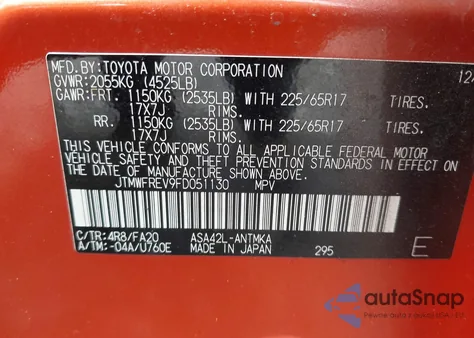 2015 Toyota Rav4 Xle from USA, damaged, VIN JTMWFREV9FD051130